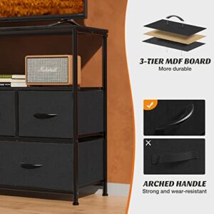 Dresser TV Stand, Entertainment Center with 5 Fabric Drawers, Media Console Table for TV with Open Storage Shelf Dresser for Bedroom/Living Room/Hallway Black