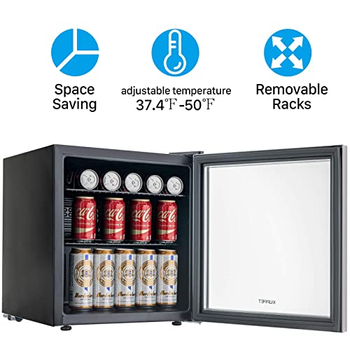 TABU 70 Can Beverage Refrigerator，Mini Fridge with Glass Door, Beverage Cooler for Beer Soda or Wine, Ideal for Home, Office or Bar (1.6 Cu.Ft)