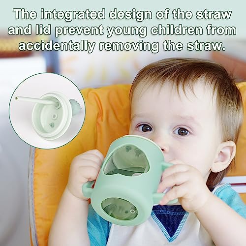 Laucci Straw Sippy Cups for Baby 6-12 Months and Toddlers 1-3 Year Old, Glass Sippy Cups with Handles for Infant, BPA Free, Non-Toxic, Spill-Proof, Drop-Proof (Morandi Green) 9 fl oz