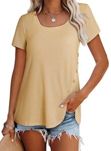 dokotoo womens blouses ladies square neck tops hide belly short sleeve summer tunic tops to wear with leggings khaki x-large