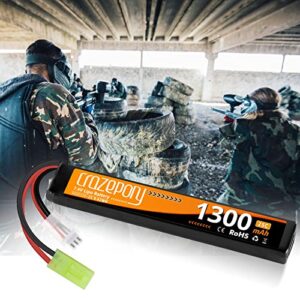 Crazepony Airsoft Battery 7.4V Rechargeable 2S LiPo 1300mAh 25C Stick Battery with Mini Tamiya Connector for Airsoft Model Guns Rifle