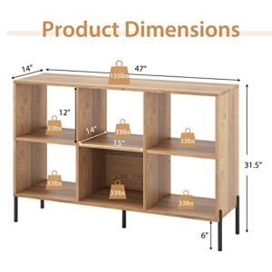 Tangkula 6 Cube Bookshelf, 2-tier Wood Storage Open Bookcase with Elevated Metal Legs, 5-Position Adjustable Shelf, Anti-toppling Device, Freestanding Organizer Storage Shelf for Home Office (Natural)