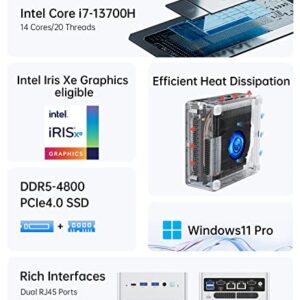 MINISFORUM NPB7 Mini PC 13th Gen Core i7-13700H(14C/20T) Mini Computer 32GB RAM+1TB SSD, Expandable HDD, HDMI×2+USB4×2 8K@60Hz Outputs, Intel Iris Xe Graphics Eligible Desktop Computer