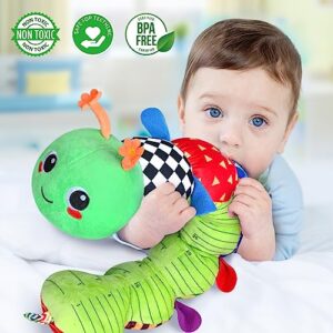 KMUYSL Baby Toys 0 to 12 Months, Musical Stuffed Animal Toys for 0-3-6-12 Months, Soft Sensory Toys with Crinkle and Rattles, Infant Tummy Time Toys for Newborn Boys Girls, Caterpillar, Green