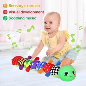 KMUYSL Baby Toys 0 to 12 Months, Musical Stuffed Animal Toys for 0-3-6-12 Months, Soft Sensory Toys with Crinkle and Rattles, Infant Tummy Time Toys for Newborn Boys Girls, Caterpillar, Green