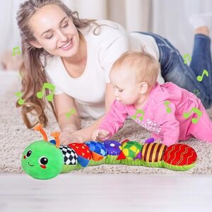 KMUYSL Baby Toys 0 to 12 Months, Musical Stuffed Animal Toys for 0-3-6-12 Months, Soft Sensory Toys with Crinkle and Rattles, Infant Tummy Time Toys for Newborn Boys Girls, Caterpillar, Green