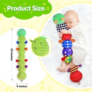 KMUYSL Baby Toys 0 to 12 Months, Musical Stuffed Animal Toys for 0-3-6-12 Months, Soft Sensory Toys with Crinkle and Rattles, Infant Tummy Time Toys for Newborn Boys Girls, Caterpillar, Green