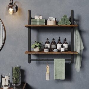 Bestier Floating Shelves Kitchen Shelves Wall Mounted 24" Wood Floating Shelf Bathroom 2 Tier Ladder Shelves with Tower Bar, Wall Decor for Bedroom, Living Room, Coffee bar & Balcony, Rustic Brown