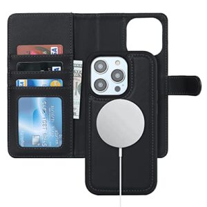 Ｈａｖａｙａ for iphone 13 pro max case wallet,for iphone 12 pro max case wallet magsafe compatible,for iphone 13 pro max wallet case with card holder,magnetic detachable phone case-black