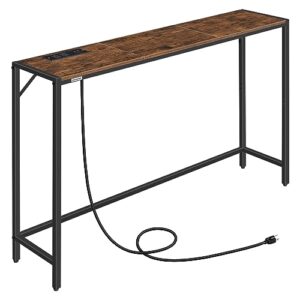 mahancris console table, narrow sofa table, 43.5” entrance table, metal frame, behind couch table, simple style, for living room, hallway, entryway, foyer, rustic brown and black cthr112e01