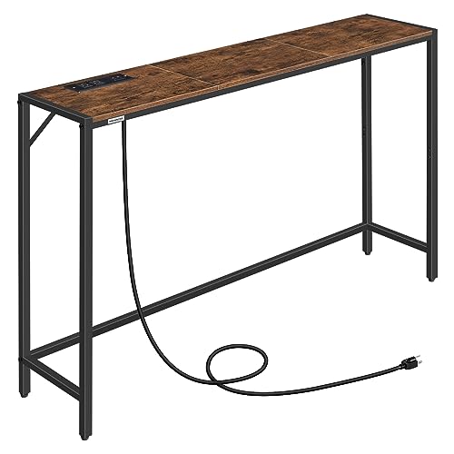 MAHANCRIS Console Table, Narrow Sofa Table, 43.5” Entrance Table, Metal Frame, Behind Couch Table, Simple Style, for Living Room, Hallway, Entryway, Foyer, Rustic Brown and Black CTHR112E01