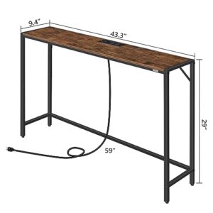 MAHANCRIS Console Table, Narrow Sofa Table, 43.5” Entrance Table, Metal Frame, Behind Couch Table, Simple Style, for Living Room, Hallway, Entryway, Foyer, Rustic Brown and Black CTHR112E01