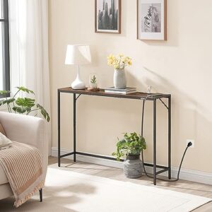 MAHANCRIS Console Table, Narrow Sofa Table, 43.5” Entrance Table, Metal Frame, Behind Couch Table, Simple Style, for Living Room, Hallway, Entryway, Foyer, Rustic Brown and Black CTHR112E01