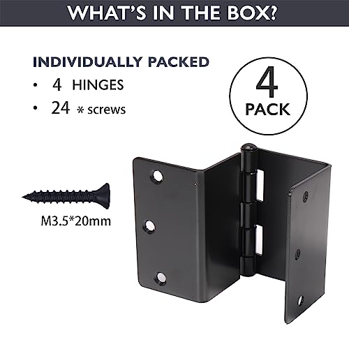 4-Pack Heavy Duty Expandable Door Hinges 3.5 inch Offset Hinges SPCC Black Matte Finish Thickned 1/4'' Radius Corner with 24 Screws, for Doors Interior Swing Out Hinge with Holes Handicap Door Hinge