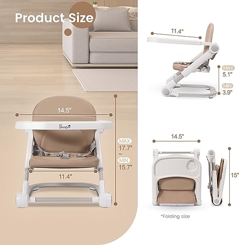 LI’l Pengyu Baby Booster Seat for Dining Table, Portable Travel Dinner Chair with Adjustable Tray and Height, Easy to Assemble and Fold up