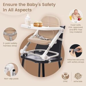 LI’l Pengyu Baby Booster Seat for Dining Table, Portable Travel Dinner Chair with Adjustable Tray and Height, Easy to Assemble and Fold up