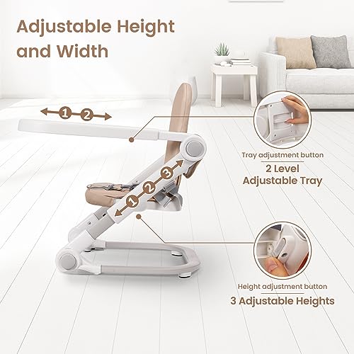 LI’l Pengyu Baby Booster Seat for Dining Table, Portable Travel Dinner Chair with Adjustable Tray and Height, Easy to Assemble and Fold up