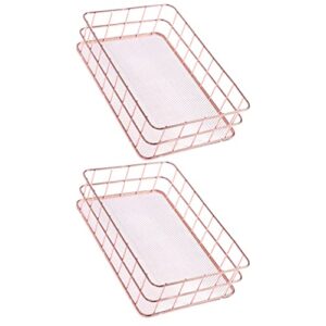 alipis 2pcs guest towel napkin holder, metal wire organizer tray paper napkins storage basket small container tray for bathroom, kitchen, dining table (rose gold)