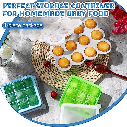 Hoolerry 6 Pcs Baby Food Storage Container Silicone Baby Food Freezer Tray with Clip on Lids Milk Trays for Breastmilk Baby Food Ice Cube Trays for Baby Food Vegetable Fruit Purees, 2 Styles