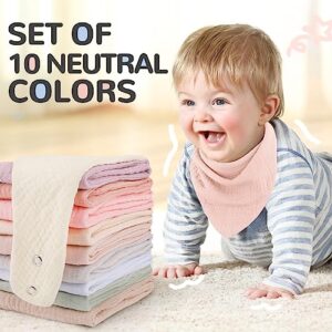 NLUS 10 Pack Muslin Baby Bibs for Teething and Drooling 100% Cotton Baby Bandana Drool Bibs for Baby Boys Girls, Solid Colors