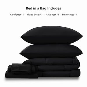 CozyLux Full Size Comforter Sets - 7 Pieces Bed in a Bag Set Black, Bedding Sets Full with All Season Quilted Comforter, Flat Sheet, Fitted Sheet, Pillowcases, Black, Full