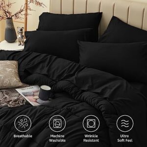 CozyLux Full Size Comforter Sets - 7 Pieces Bed in a Bag Set Black, Bedding Sets Full with All Season Quilted Comforter, Flat Sheet, Fitted Sheet, Pillowcases, Black, Full