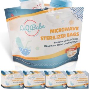 (20-pack) microwave baby bottle sterilizer bags - reusable up to 20 times teether, soother, breast pump, and baby bottle microwave steam cleaning bags - baby bottle cleaner travel accessory