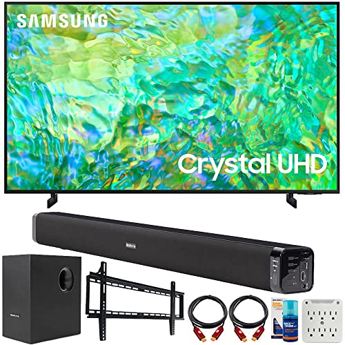 SAMSUNG UN50CU8000 50 inch Crystal UHD 4K Smart TV Bundle with Deco Gear Home Theater Soundbar with Subwoofer, Wall Mount Accessory Kit, 6FT 4K HDMI 2.0 Cables and More (2023 Model)