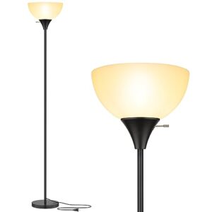 coucrek floor lamp, led standing lamps with white plastic shade, black modern torchiere floor lamp, tall lamps for living room dorm bedroom office, rotary switch, e26 base, bulb not included