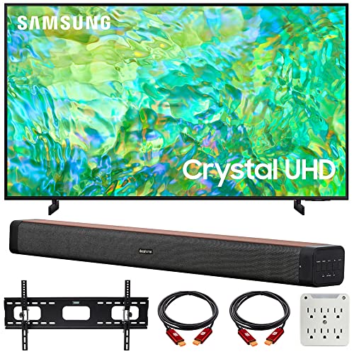 SAMSUNG UN50CU8000 50 inch Crystal UHD 4K Smart TV Bundle with Deco Home 60W 2.0 Channel Soundbar, 37"-100" TV Wall Mount Bracket Bundle and 6-Outlet Surge Adapter (2023 Model)