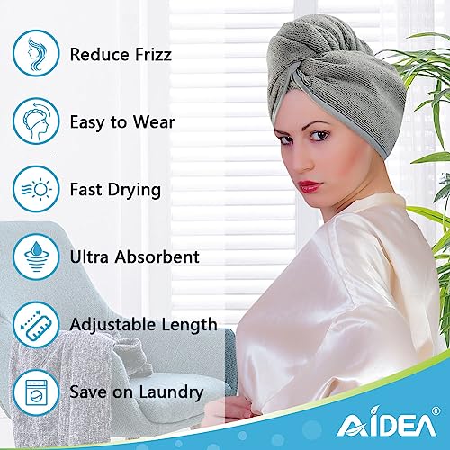 AIDEA Microfiber Hair Towel Wrap, 5 Pack Hair Turbans, Super Absorbent Quick Dry Hair Towel Wrap for All Hair Types Anti Frizz, 26"×10"