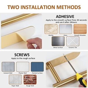 Paper Towel Holder - Under Cabinet Paper Towel Holder, Wall Mounted, Self-Adhesive or Screw, Adjustable Rack, 304 Stainless Steel, Fits Standard-Sized Paper Towel Rolls (Brushed Gold 1 Pack)