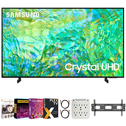 SAMSUNG UN50CU8000 50 inch Crystal UHD 4K Smart TV Bundle with Premiere Movies Streaming + 37-100 Inch TV Wall Mount + 6-Outlet Surge Adapter + 2X 6FT 4K HDMI 2.0 Cable (2023 Model)