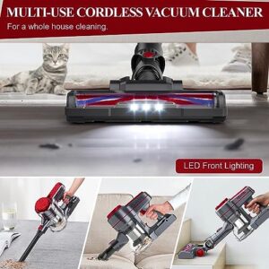 EICOBOT Cordless Vacuum Cleaner, 20000Pa High Efficiency Stick Vacuum, 6 in 1 Lightweight Quiet Vacuum Cleaner with 35min Long Runtime, Detachable Battery, for Hardwood Floor Pet Hair, Car, DarkRed
