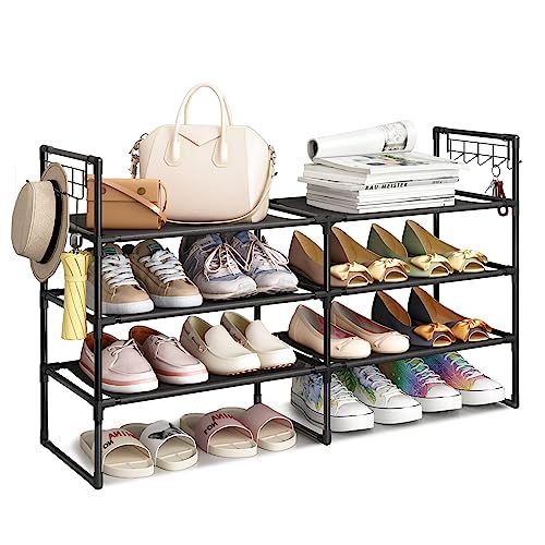 Fixwal Shoe Rack for Closet, Black, 4 Tiers, Shoe Organizer for Closet, Metal Shoe Storage for Entryway, Bedroom Closet