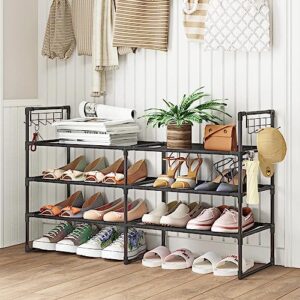 Fixwal Shoe Rack for Closet, Black, 4 Tiers, Shoe Organizer for Closet, Metal Shoe Storage for Entryway, Bedroom Closet