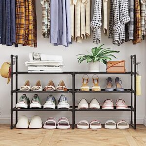 Fixwal Shoe Rack for Closet, Black, 4 Tiers, Shoe Organizer for Closet, Metal Shoe Storage for Entryway, Bedroom Closet