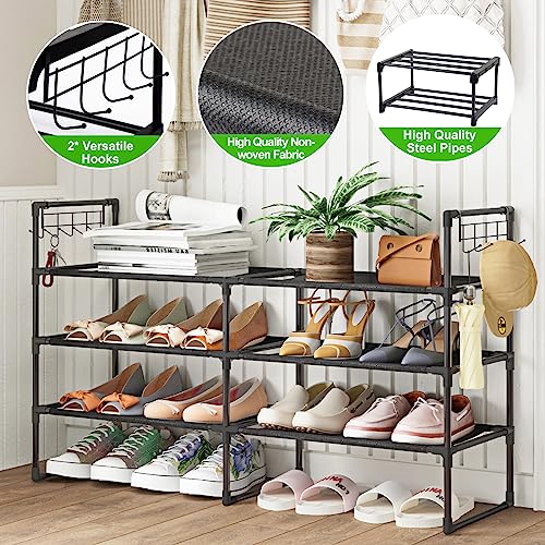 Fixwal Shoe Rack for Closet, Black, 4 Tiers, Shoe Organizer for Closet, Metal Shoe Storage for Entryway, Bedroom Closet