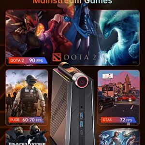 KAMRUI Ryzen Mini PC Gaming,32GB DDR5 Dual Channel 512GB SSD Mini Computer Tower with AMD Ryzen 7 7735HS, Small Desktop Computers Support 4K Triple Screen,RGB Lights,WiFi6,BT5.2,Type C,Windows 11 Pro