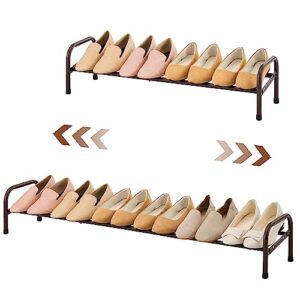 gewudraw 1-tier shoe rack expandable, width adjustable shoe shelf storage organizer, 41.53'' metal standing shoe rack for bedroom entryway closet, holds up to 6 pairs shoes, brown