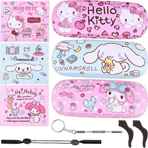 adbgv 3pack cute kitty hard shell eyeglasses cases cartoon protective case with glasses cloth storage box eyewear retainer holder for girl teen