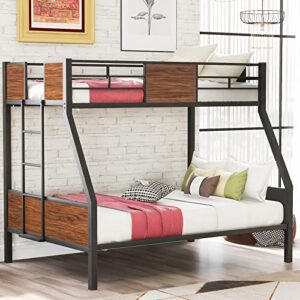 zevemomo twin over full bunk bed, metal bunk bed frame with safety rail, modern style bunk beds for boys girls adults bedroom dorm, no box spring needed, black