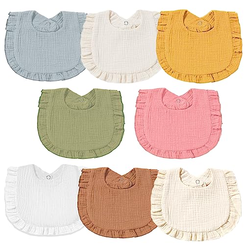 Baby Muslin Bibs for Baby Girl & Boys, Bandana Bibs Soft Drool Baby Bibs 100% Cotton Bibs Organic Solid Colors Lap-Shoulder Bibs Toddlers Infants Teething(8 PACK)