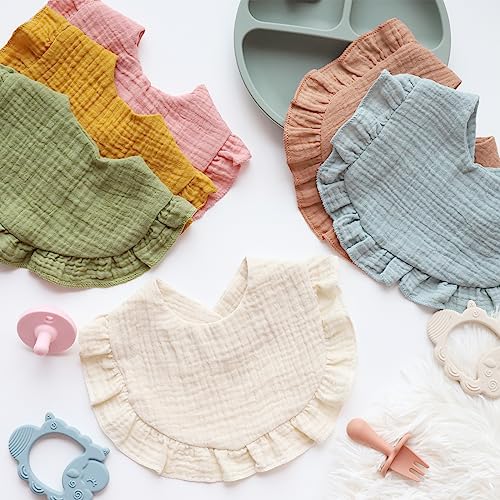 Baby Muslin Bibs for Baby Girl & Boys, Bandana Bibs Soft Drool Baby Bibs 100% Cotton Bibs Organic Solid Colors Lap-Shoulder Bibs Toddlers Infants Teething(8 PACK)