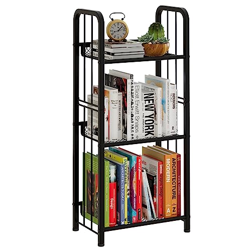 Azheruol Bookshelf Storage Shelf Bookcase Freestanding Storage Stand for Living Room, Bedroom, Kitchen, Rust Resistance, Easy Assemblyl Free Combination Multi-Functional Organizer (3 Tiers, Black)