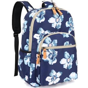 leaper water-resistant floral laptop backpack women travel daypack floral blue
