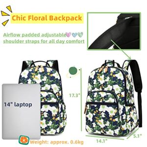 Leaper Water-resistant Floral Laptop Backpack Women Travel Daypack Floral Blue