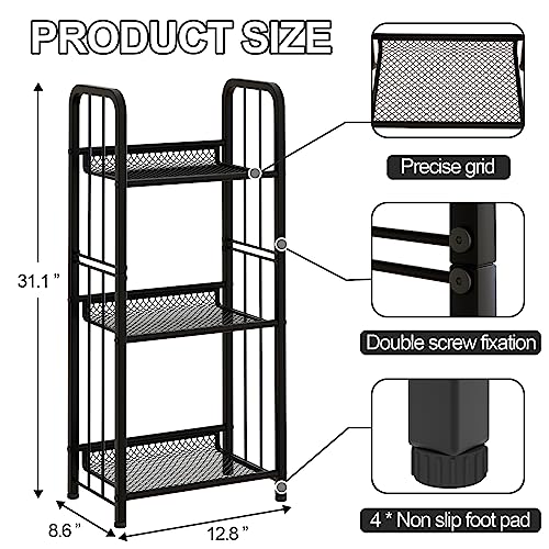 Azheruol Bookshelf Storage Shelf Bookcase Freestanding Storage Stand for Living Room, Bedroom, Kitchen, Rust Resistance, Easy Assemblyl Free Combination Multi-Functional Organizer (3 Tiers, Black)