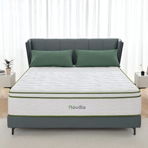 novilla queen mattress, 12 inch hybrid mattress with gel memory foam & pocketed coil for pressure relief & motion isolation, medium firm mattress queen in a box, amenity