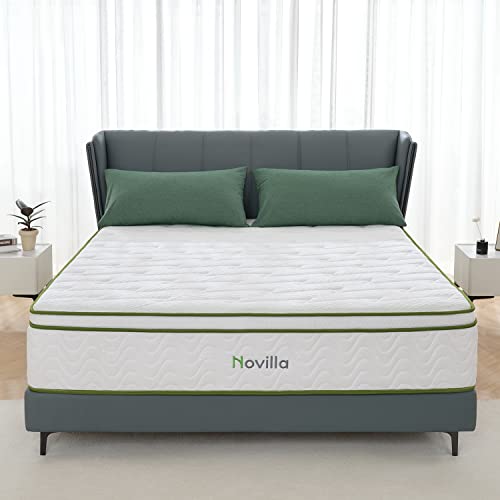 Novilla Queen Mattress, 12 Inch Hybrid Mattress with Gel Memory Foam & Pocketed Coil for Pressure Relief & Motion Isolation, Medium Firm Mattress Queen in a Box, Amenity